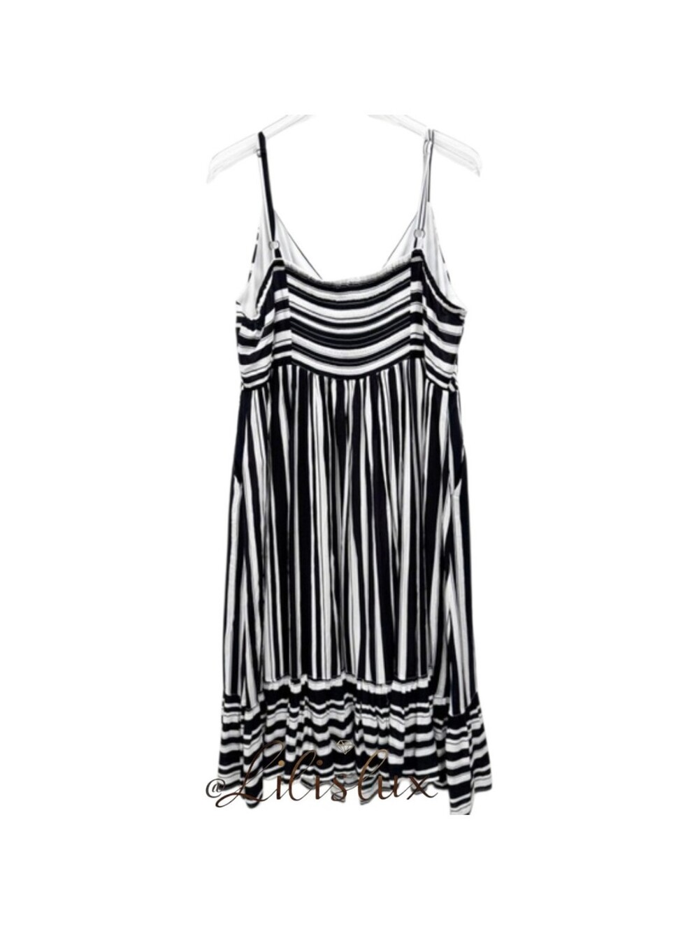 Torrid Size 2 Black And White Stripe Spaghetti Strap Dress Challis Ruffle Midi - Picture 8 of 10